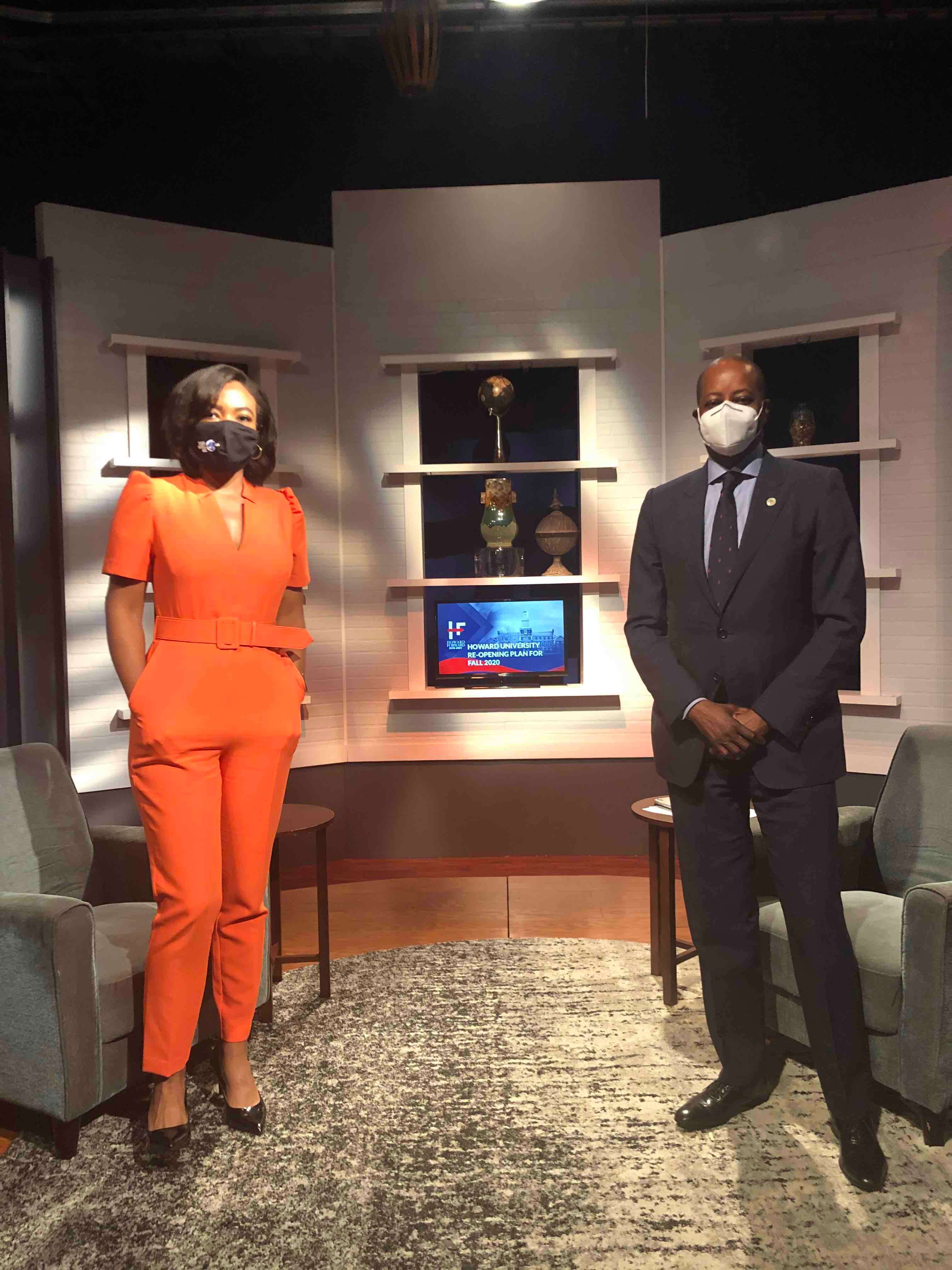 Photo of journalist Anna-Lysa Gayle and President Frederick at the TV studio