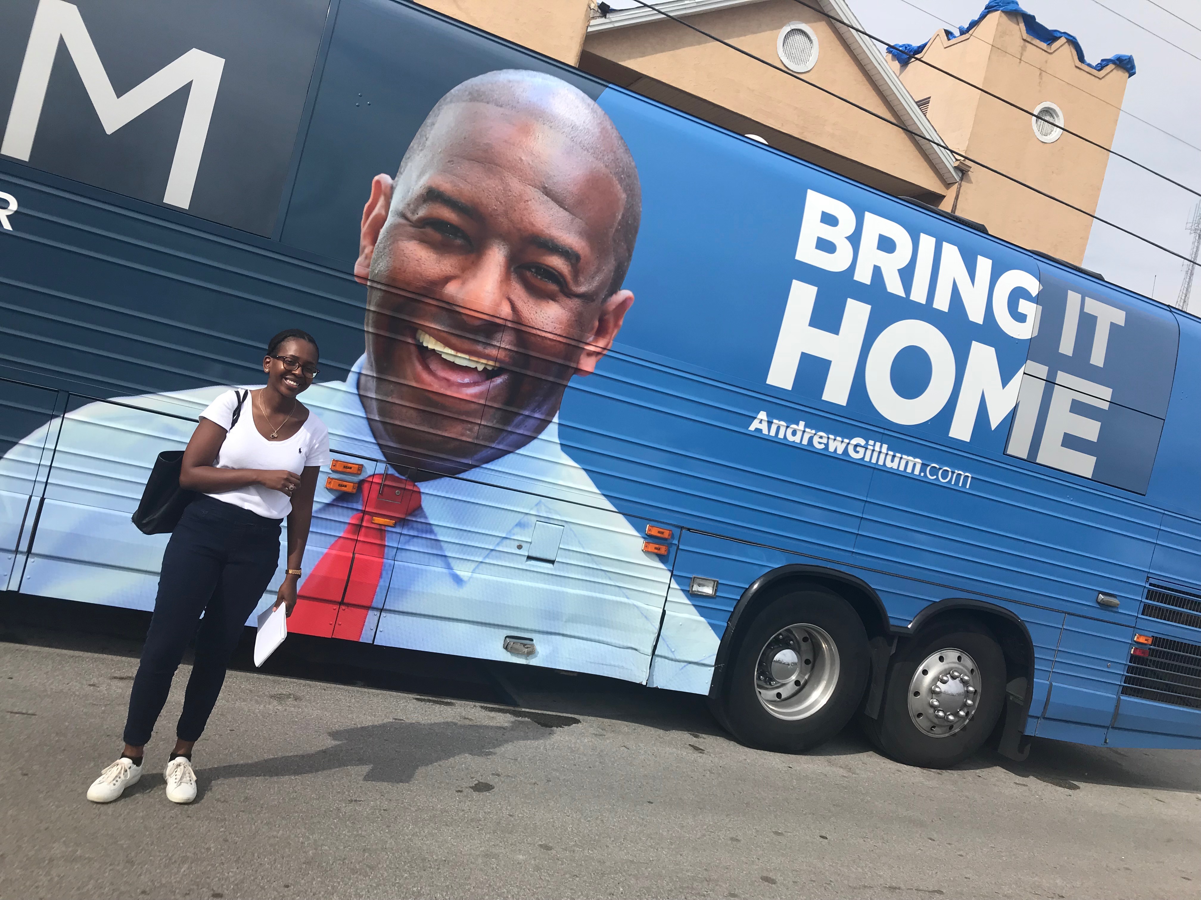 Maya King, senior journalism student at Howard University in Florida reporting from the Andrew Gillum campaign trail.jpeg