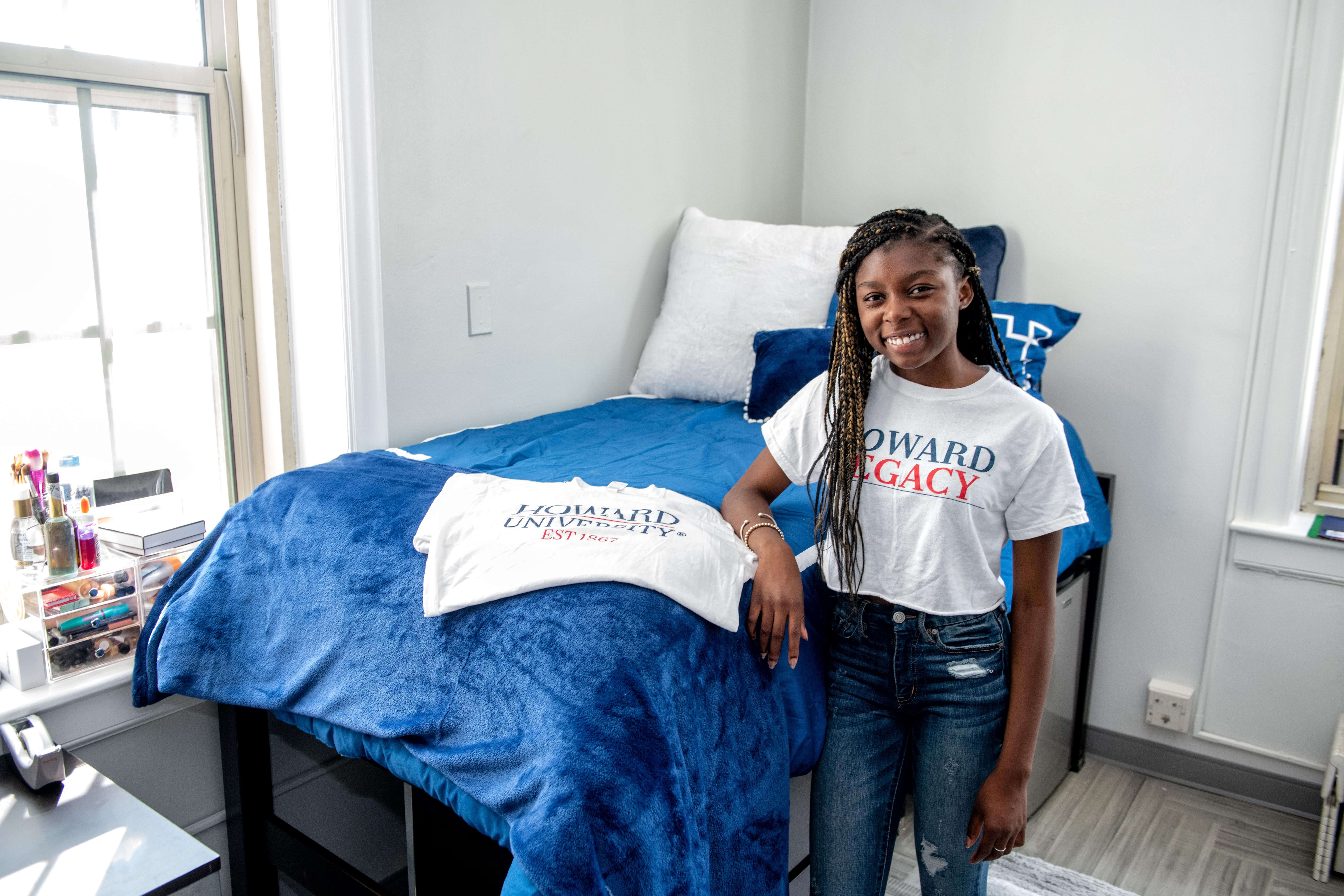 New student, KenaMaat inside her dorm at Howard University.