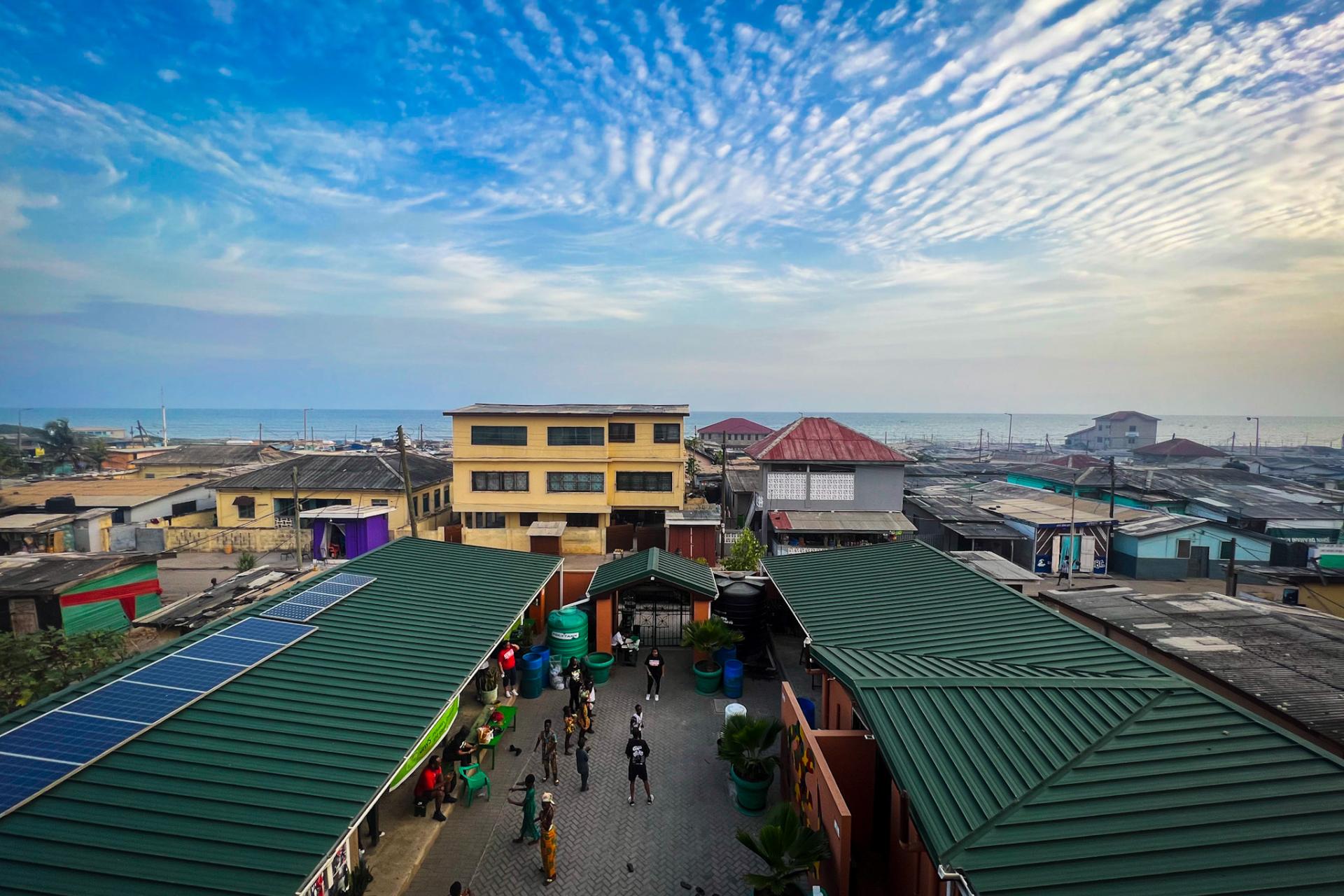 One of the small towns inside of Accra, Ghana taken from the top floor of B.A.S.I.C.S International [@basicsinternational] (Non-Profit Organization that supports the various communities in Accra). B.A.S.I.C.S. also serves as an after-school program for many students, including students from Kwame Nkrumah Memorial School.