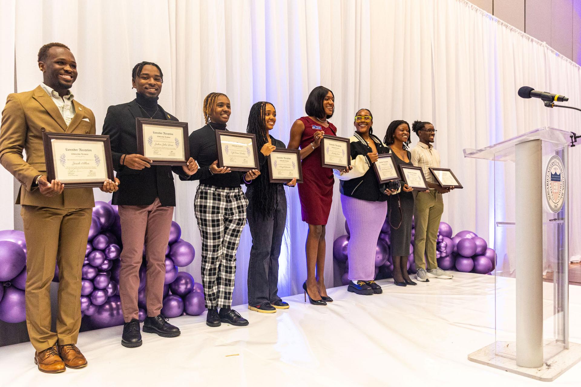 The eight recipients of 2023 Howard University's Lavender Scholarship