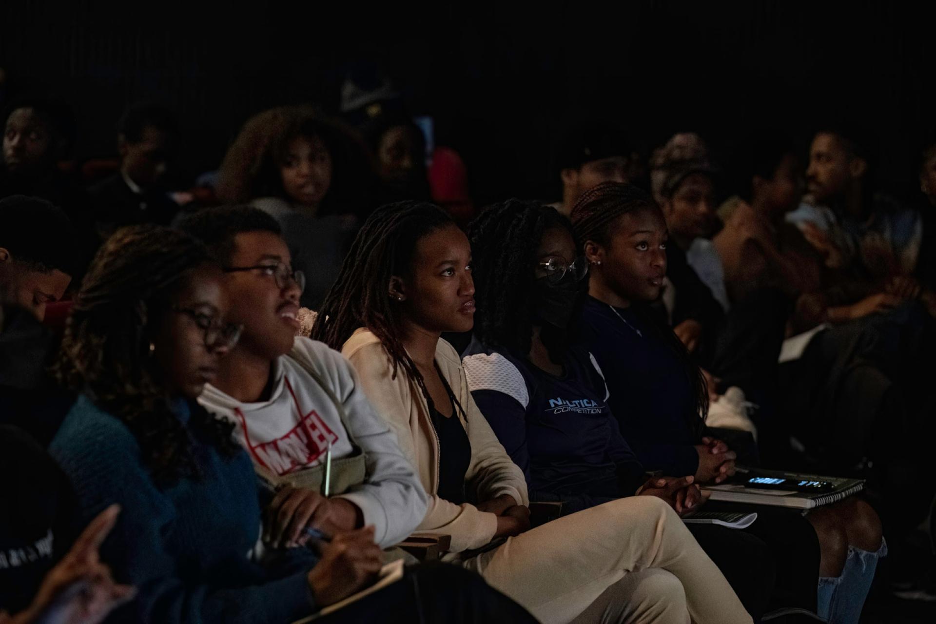Howard students listen as Audra McDonald shares her perspectives in Ira Aldridge Theater