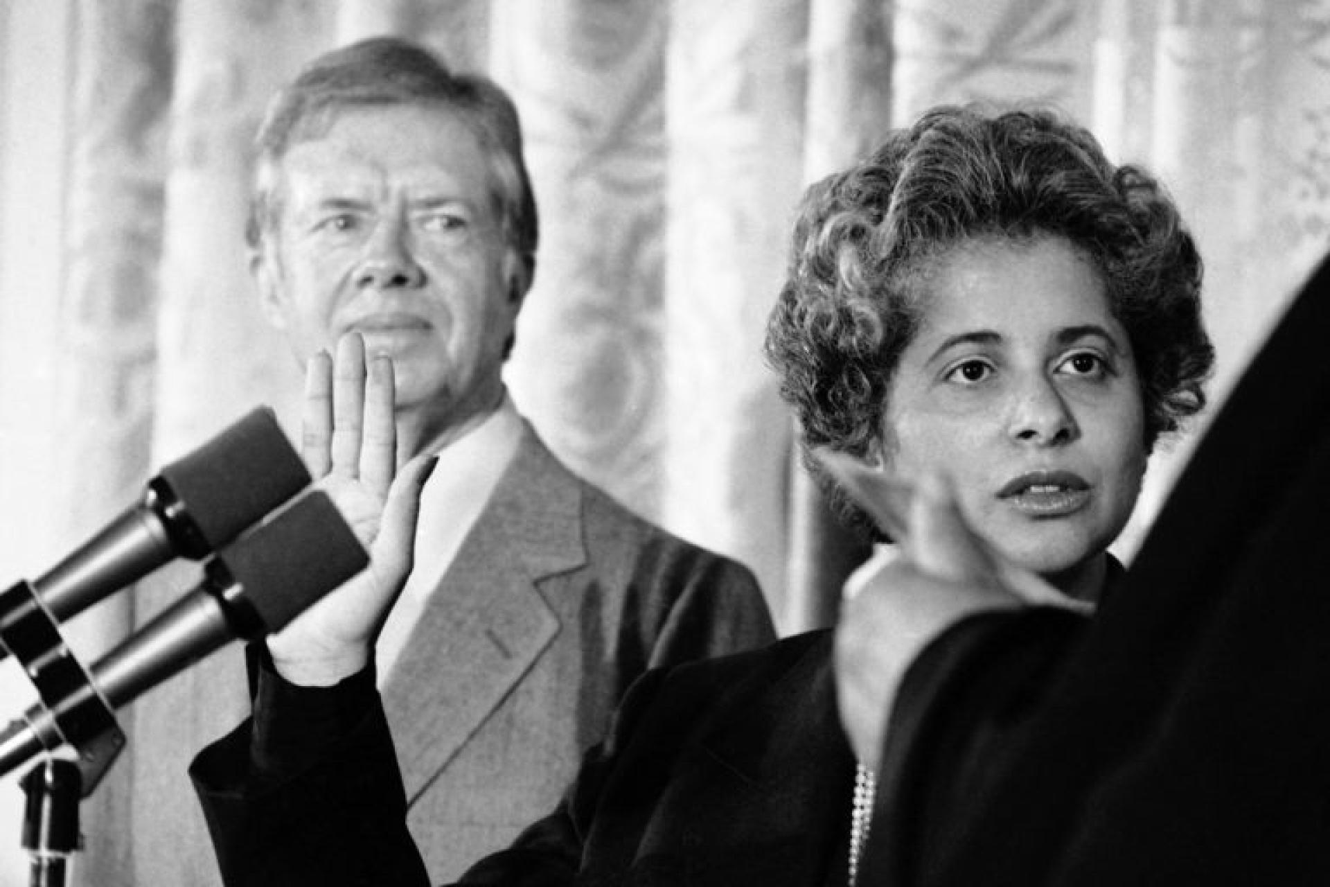 Patricia Roberts Harris (B.A. ’45) is sworn in as former President Jimmy Carter’s Secretary of the Department of Housing and Urban Development. With this appointment, Roberts Harris became the first Black woman to hold this role.
