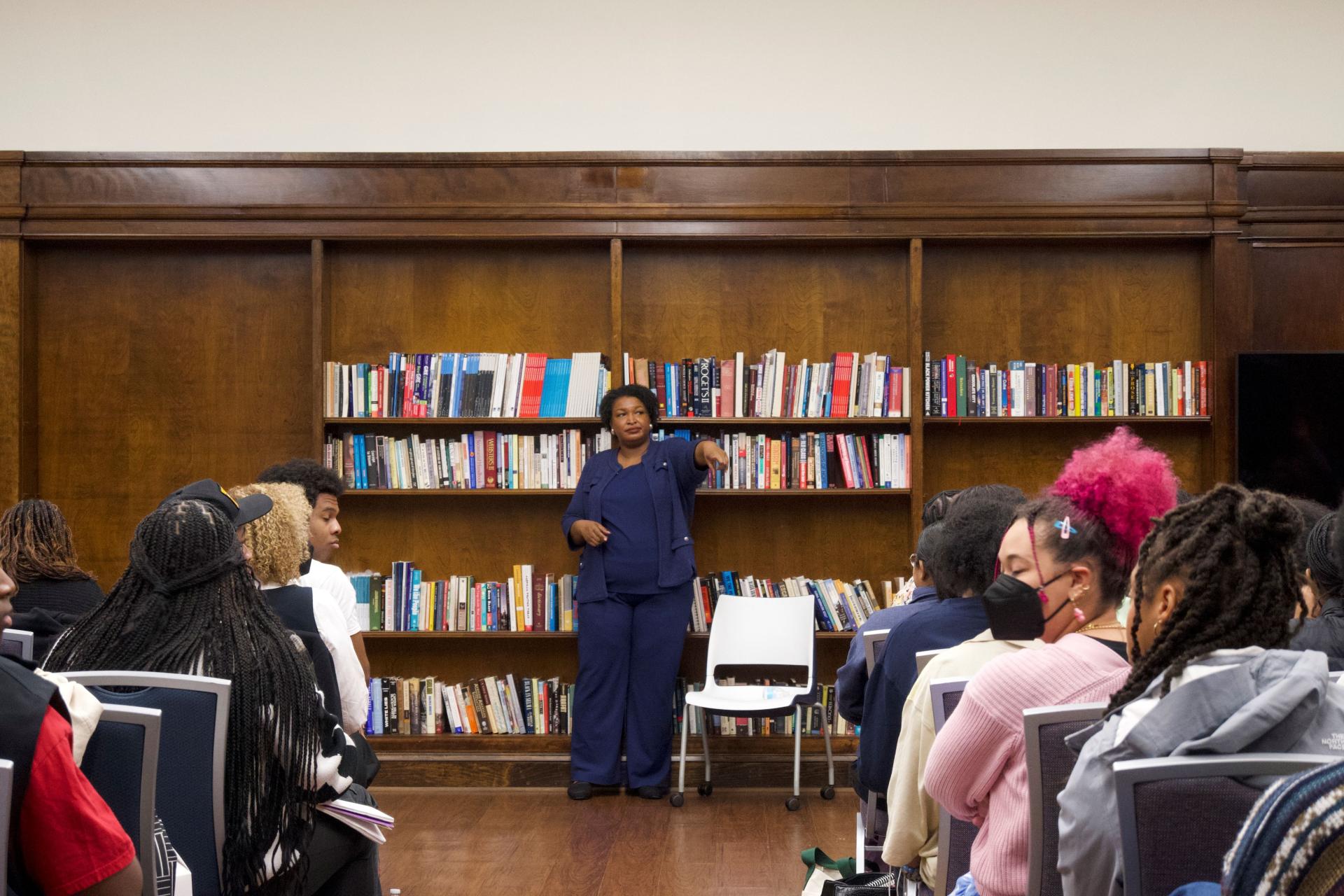 Stacey Abrams takes on questions from Howard University students during her third installment of the 2024 Speaker Series. (Photo: Simone Boyd)