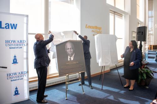 unveiling of photo of Vernon E Jordan at Howard Law library