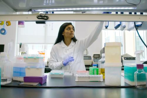Pharmacy student works in a lab