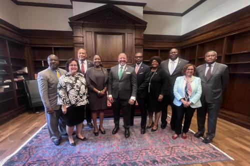 Howard University officials, Canadian legislators and US civil rights leaders pose in Douglass Hall