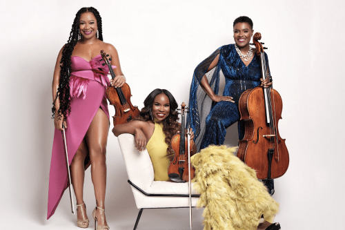 String players from left to right Dawn Johnson (Viola) Kendall Isadore (Violin – Howard alumna), and Élise Sharp (Cello-HU alumna)