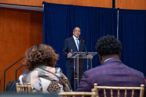 Dr. Benjamin Chavis speaks at a podium