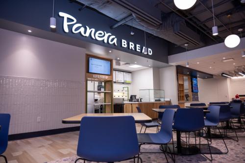 Exterior of new Panera Bread location at the reopened the PunchOut at Blackburn University Center