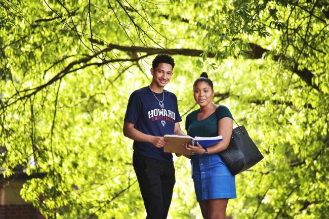 Students on Campus Near Trees
