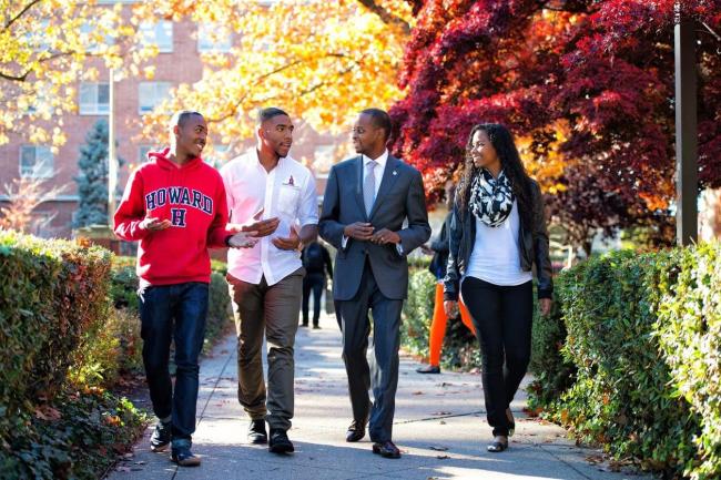President Frederick and Students on Campus