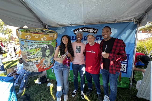Jerry from Ben & Jerry's on the Yard with students
