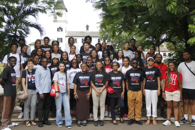 Howard University's Alternative Spring Break group for Accra, Ghana post for a photo before their service work