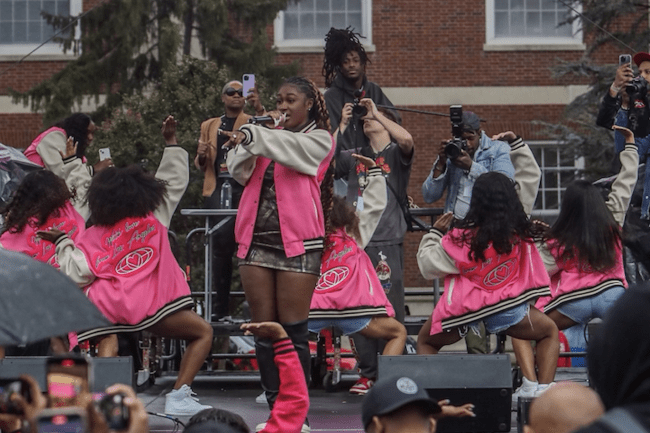 Kaliii performs on Yardfest stage with Howard University dance team
