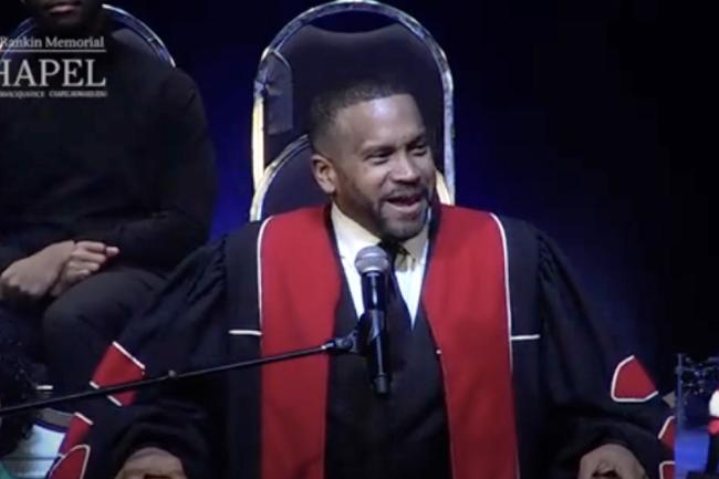 Photo of Dr. Howard John-Wesley at Rankin Chapel 