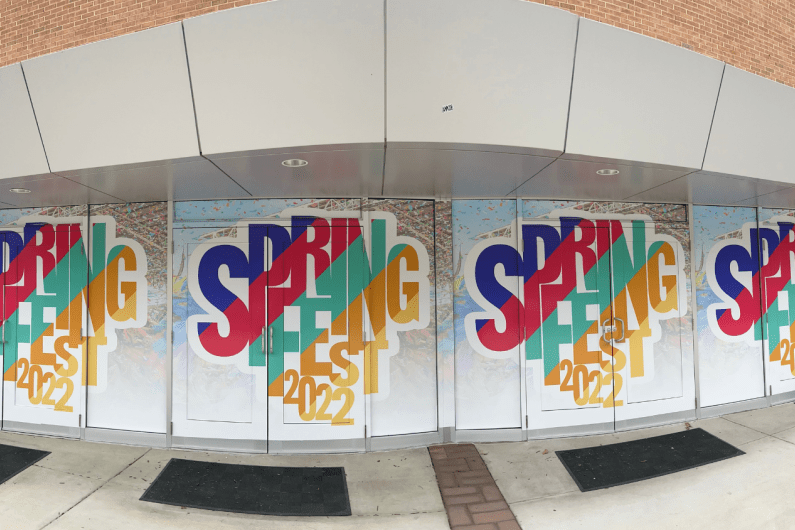 Springfest doors wrapped at Cramton Auditorium