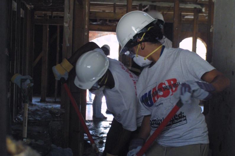 Howard students volunteering in New Orleans after Hurricane Katrina.