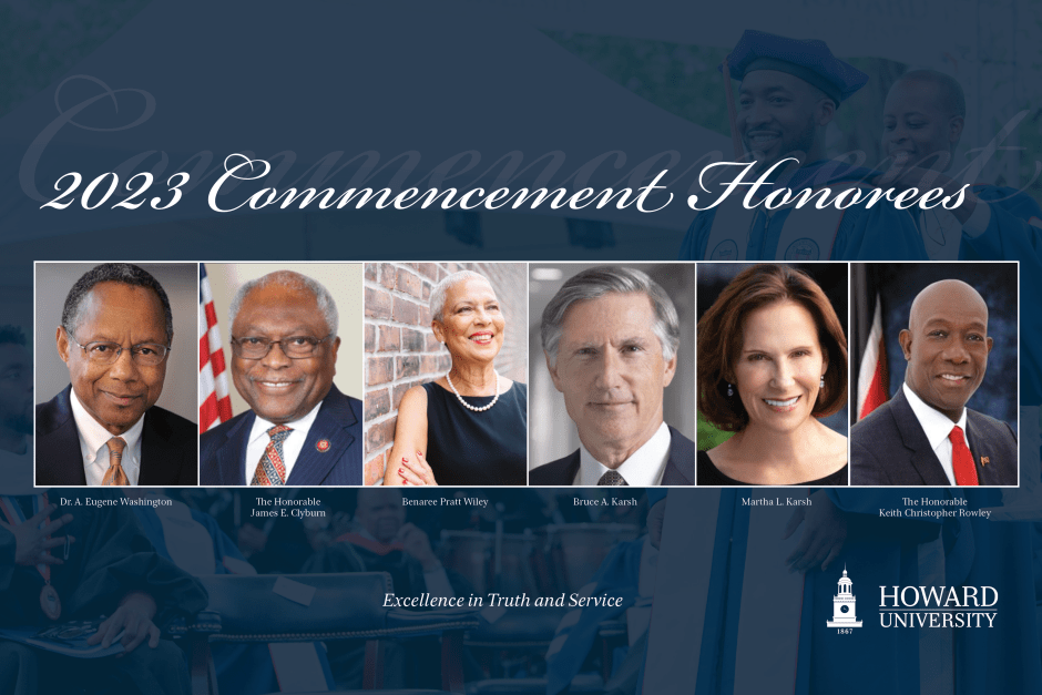 A photo of honorary degrees holds during the 2023 Commencement Speakers for Howard University
