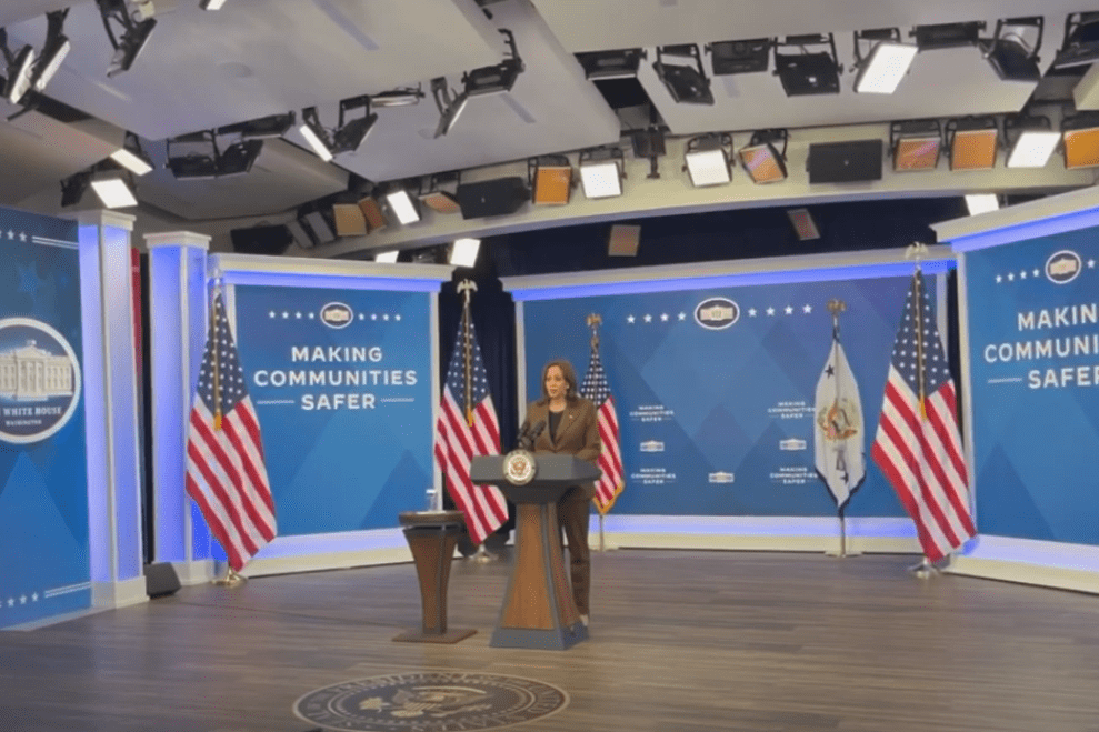 Kamala Harris speaking on safer communities at White House