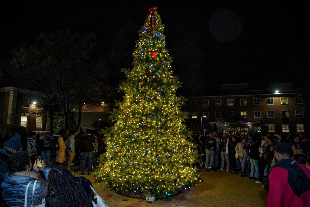 The Howard University Student Association hosted the inaugural "Deck the Halls" program. This interactive event was filled with holiday spirit as students decorated the tree in between choir performances. The event concluded with the official lighting of the tree. -Christopher Campbell/Howard University