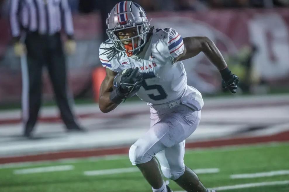 Howard University senior running back Eden James on the field 