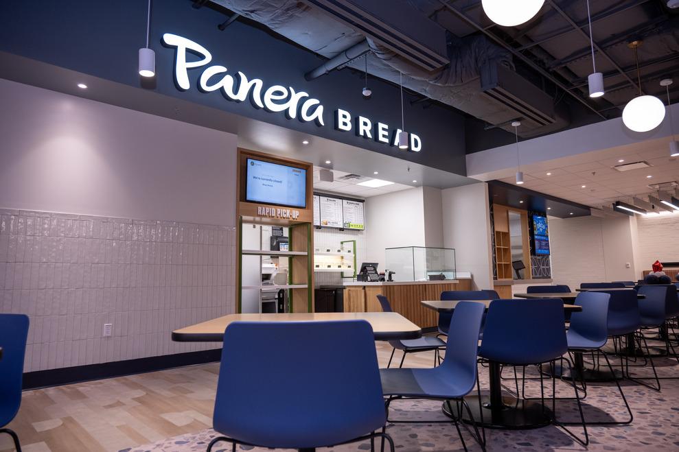 Exterior of new Panera Bread location at the reopened the PunchOut at Blackburn University Center