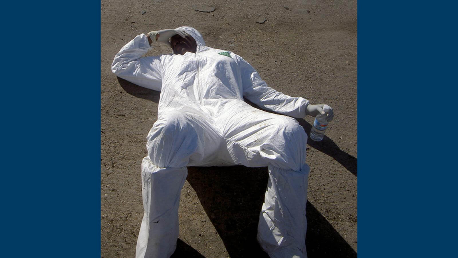 A Howard student is exhausted after a day of volunteering in New Orleans after Katrina.