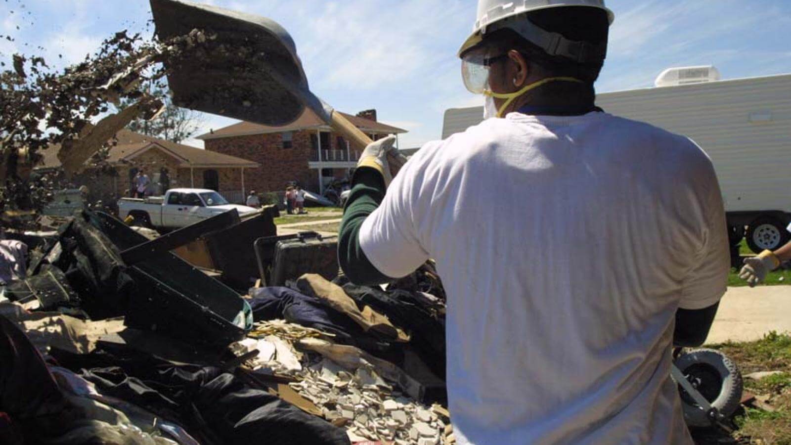 Howard students help clean up a neighborhood after Hurricane Katrina.