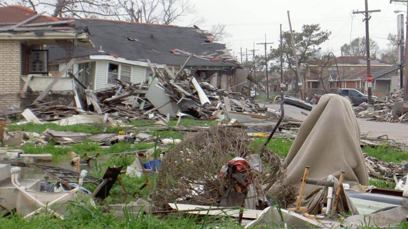 Katrina devastated houses in New Orleans.