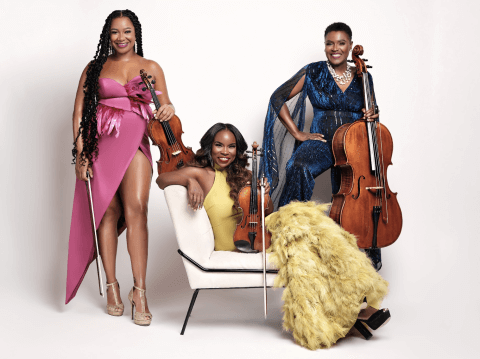 String players from left to right Dawn Johnson (Viola) Kendall Isadore (Violin – Howard alumna), and Élise Sharp (Cello-HU alumna)