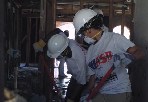 Howard students volunteering in New Orleans after Hurricane Katrina.