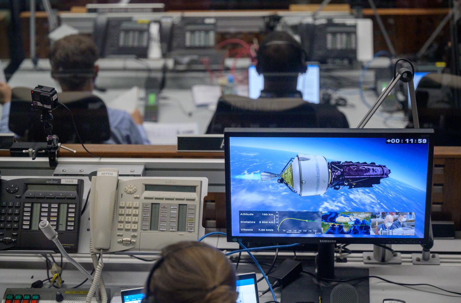 Webb telescope on computer screen at launch