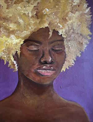 Painting of Black woman with blonde afro hair
