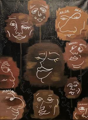 Painting of several abstract faces