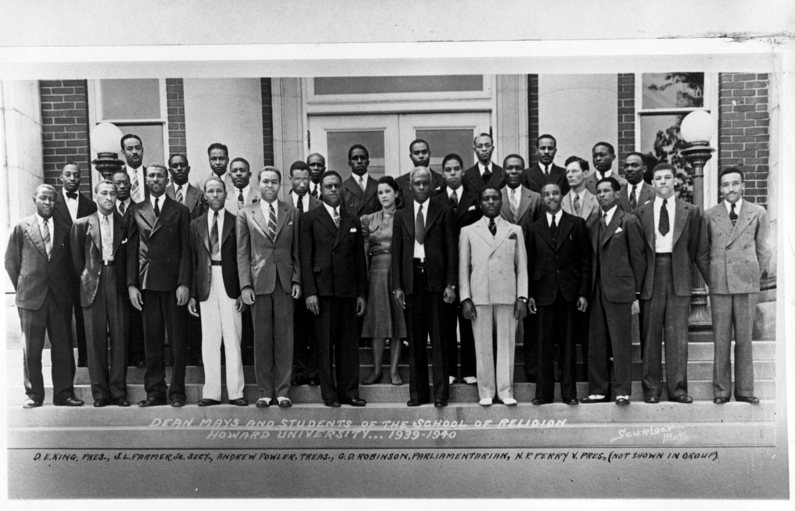 Benjamin Mays and students outside the Howard University School of Religion, 1939-1940