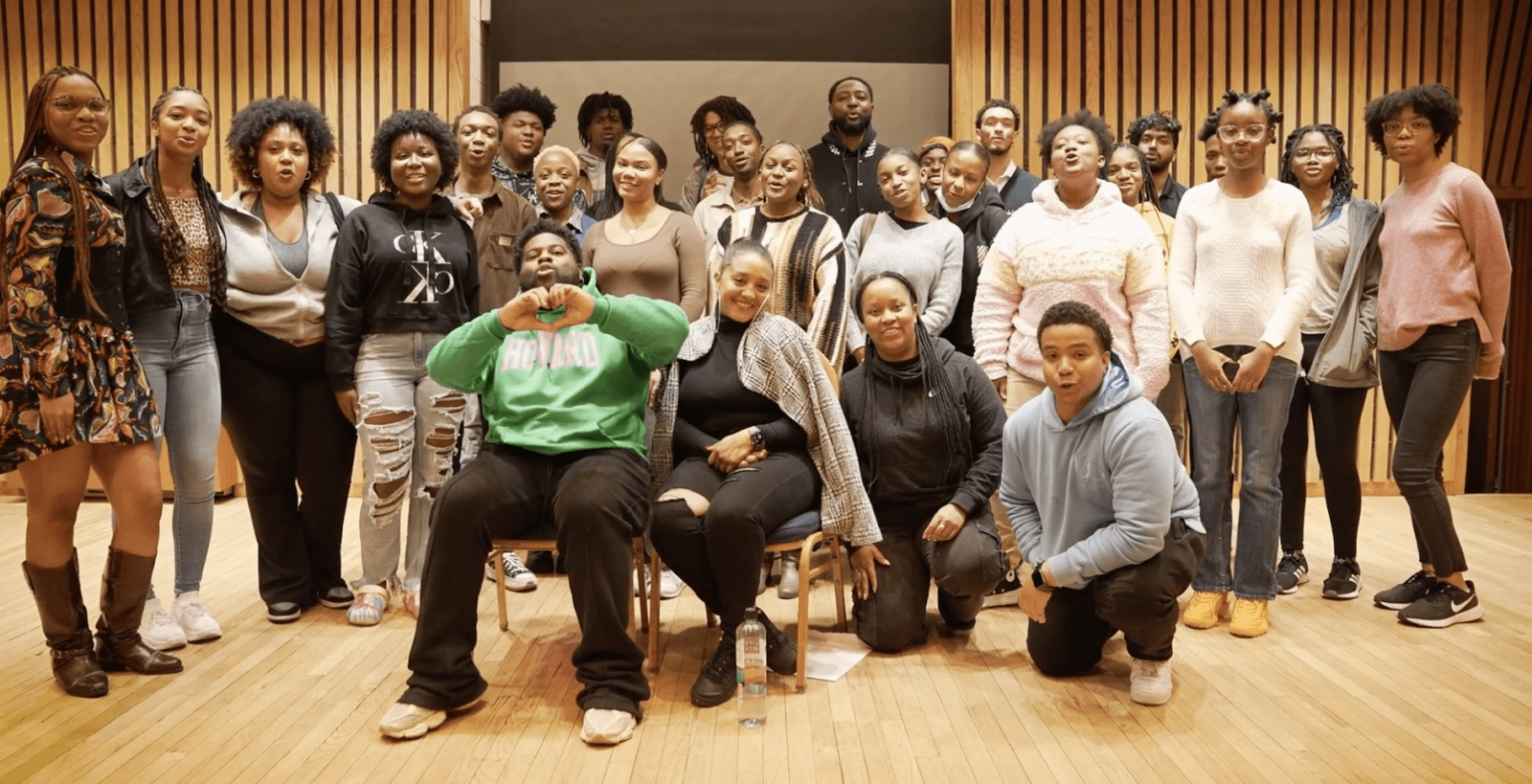 Howard students visit singer, songwriter, and music producer Pink Sweat$ and Wasserman Music's Lindsay LaBennett in the music studio.. 