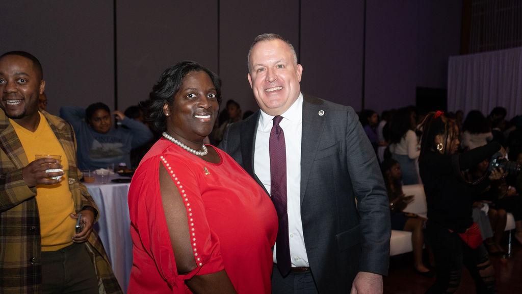 David Bennett celebrates queer Bison at The Lavender Reception while also sharing his personal story as the first gay alumnus serving on President Vinson’s board. (Photo: Media Sharp)