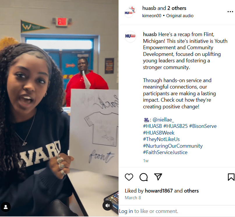 Instagram post of HUASB in Flint