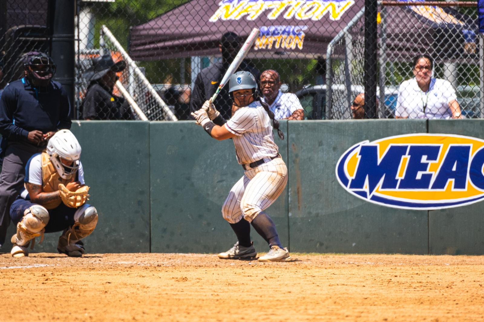 Softball team player swinging