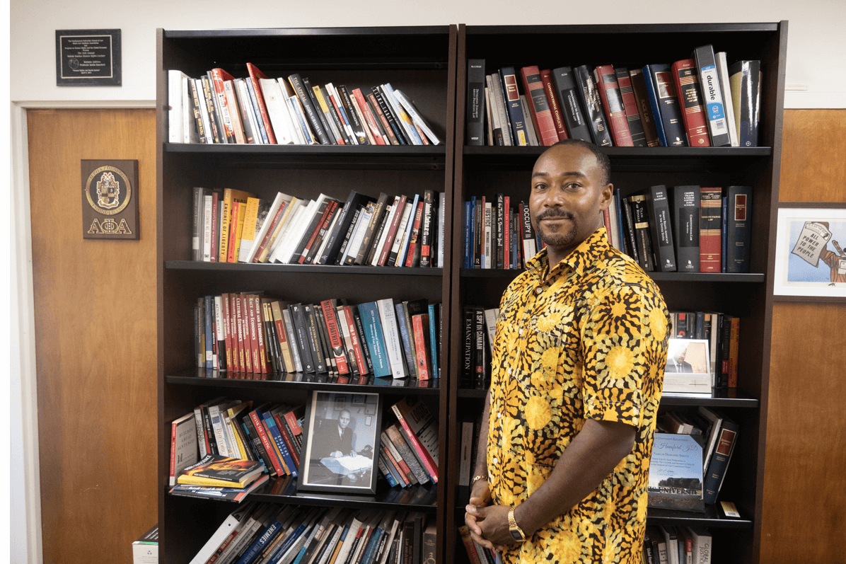 Dr. Hansford in his office in the Thurgood Marshall Center