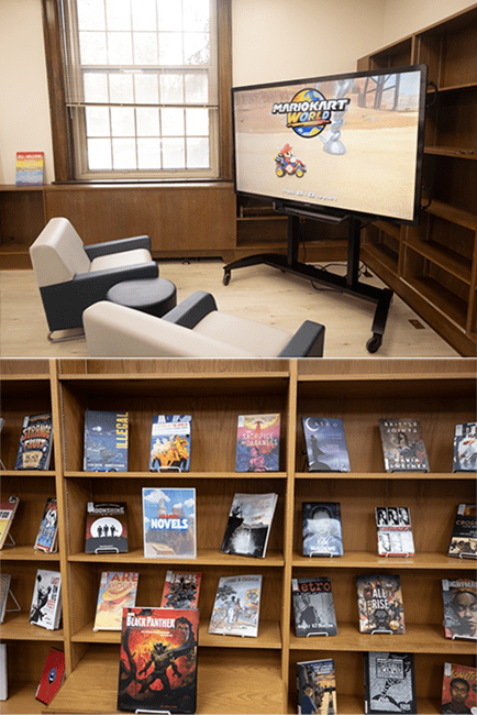 Graphic novels and Switch 2 Sections of Library