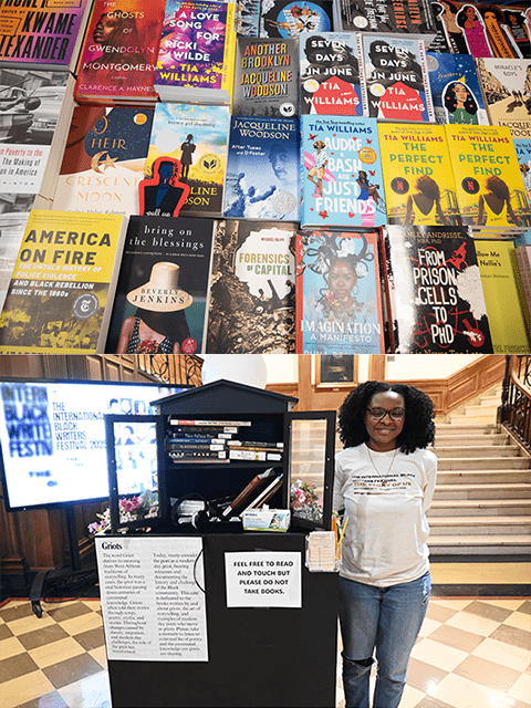 Above, books, below, festival display