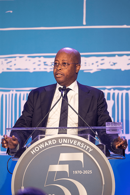 Dr Frederick giving a speech during school of business gala