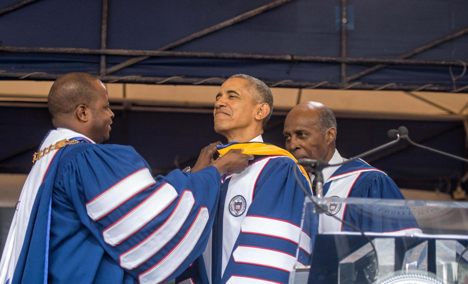 president obama receiving a degree at howard