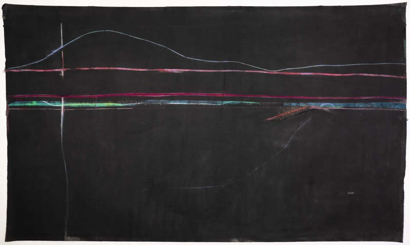 An black background abstract painting by Mary Lovelace O'Neal