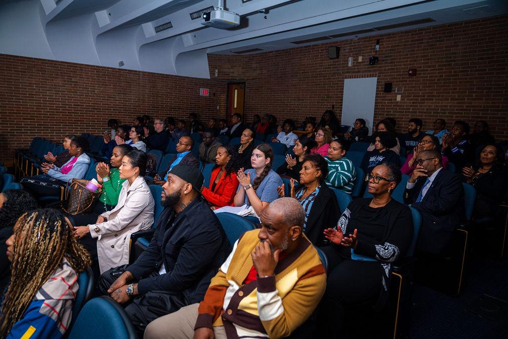 Audience is gathered at Howard University screening of "How to Change the World" documentary at the Blackburn Digital Auditorium 