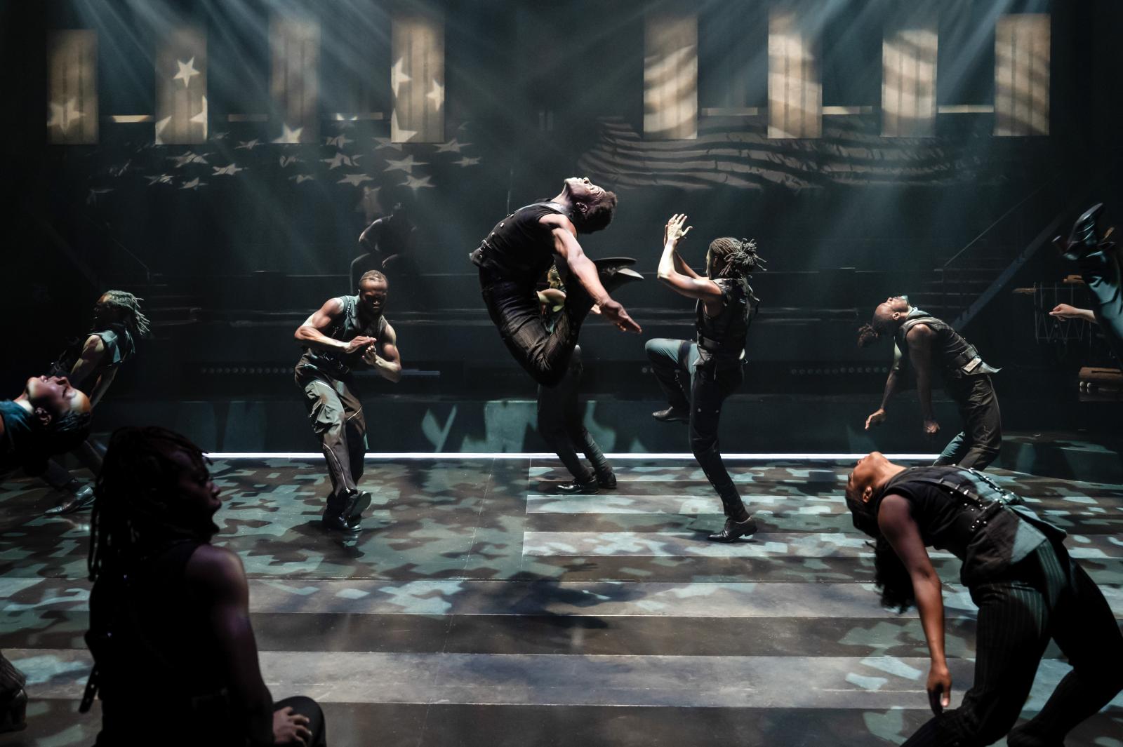 Dancers from Step Afrika!'s "The Fruits of Our Labor" engage on stage at Arena Stage